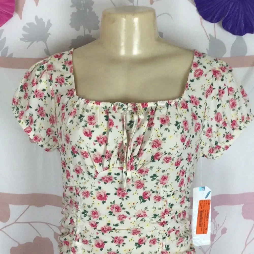 Juniors' Almost Famous Short Sleeve Emma‎ Ruched Mini Dress Sz Med